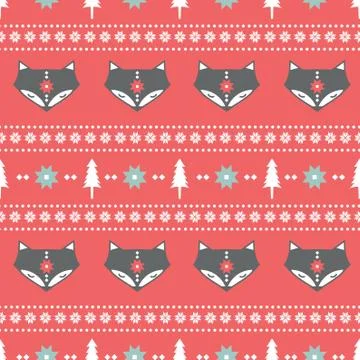 Winter folk art seamless pattern in Scandinavian, Nordic style. Stock Illustration