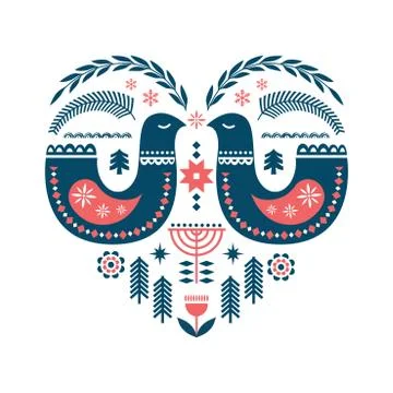 Winter folk art seamless pattern in Scandinavian, Nordic style. Stock Illustration