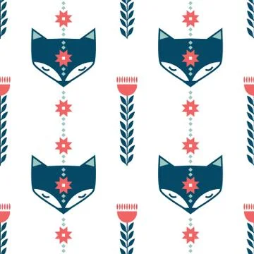 Winter folk art seamless pattern in Scandinavian, Nordic style. Stock Illustration
