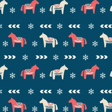 Winter folk art seamless pattern in Scandinavian, Nordic style. Stock Illustration