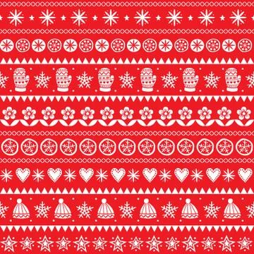 Winter folk art vector seamless pattern, Christmas white ornament Illustrazione stock