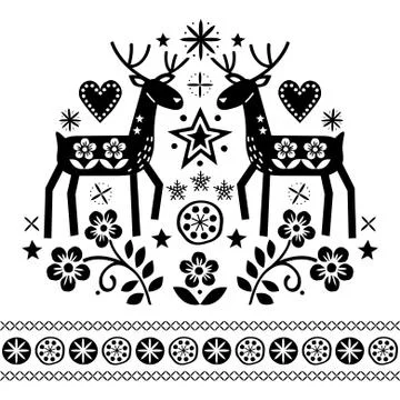 Winter folk art vector seamless pattern, Christmas  ornament Stock Illustration