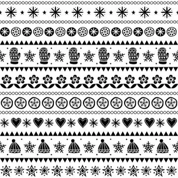 Winter folk art vector seamless pattern, Christmas ornament Stock Illustration