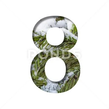 Winter font. The digit eight, 8 is cut out of paper against the ...