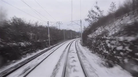 Winter footage through the window last wagon, with self that is lost in the h Stock Footage 78219365