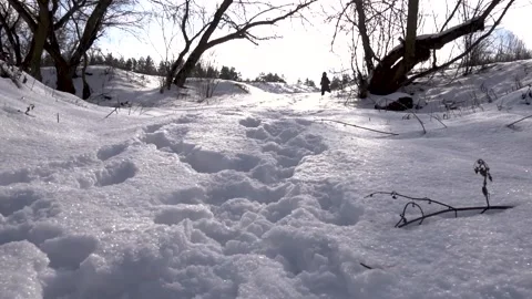 Winter footprints in the snow Stock Footage 154427186