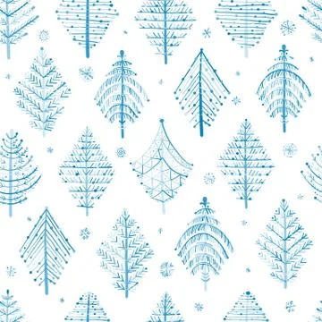 Winter Forest. Abstract geometric trees. Seamless Pattern for your design Stock Illustration