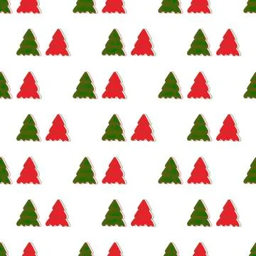 Winter forest. Abstract pine tree red and green. Seamless pattern background. Stock Illustration