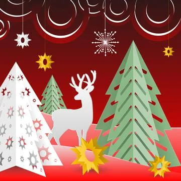 Winter forest and deer in the trees Stock Illustration