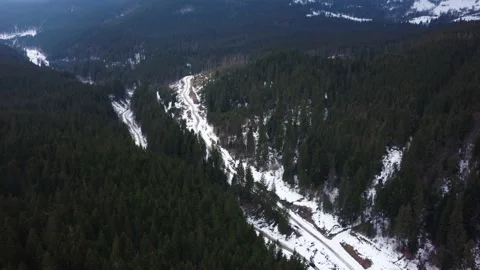 Winter forest and mountains from air. Winter landscape. aerial drone shot. Видео 169160477