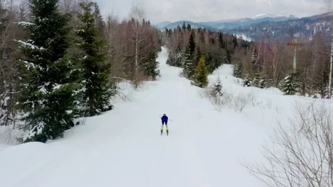 Winter. Forest and mountains. Ski racing competition. Athletes skilfully lick Video stock 209259649