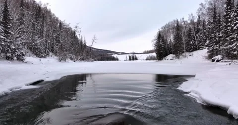 Winter forest and river in the snow,Winter landscape Stock-Footage 224871622