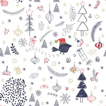 Winter forest background with animals and trees. Seamless pattern Illustrazione stock