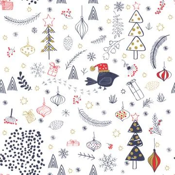 Winter forest background with animals and trees. Seamless pattern 스톡 일러스트
