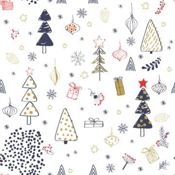 Winter forest background with animals and trees. Seamless pattern Stock Illustration