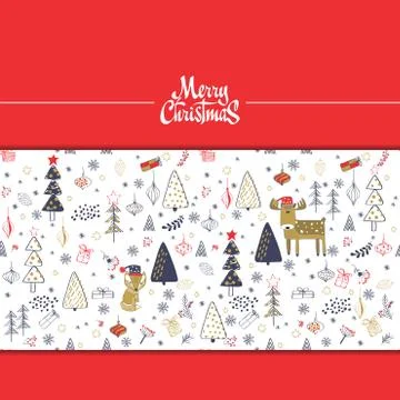 Winter forest background with animals and trees. Seamless pattern Stock Illustration