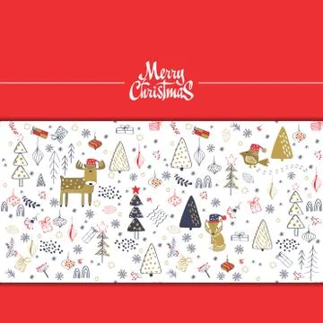 Winter forest background with animals and trees. Seamless pattern Stock Illustration