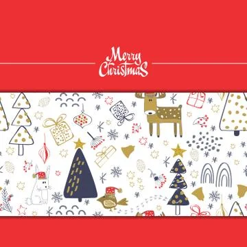 Winter forest background with animals and trees. Seamless pattern Stockillustratie