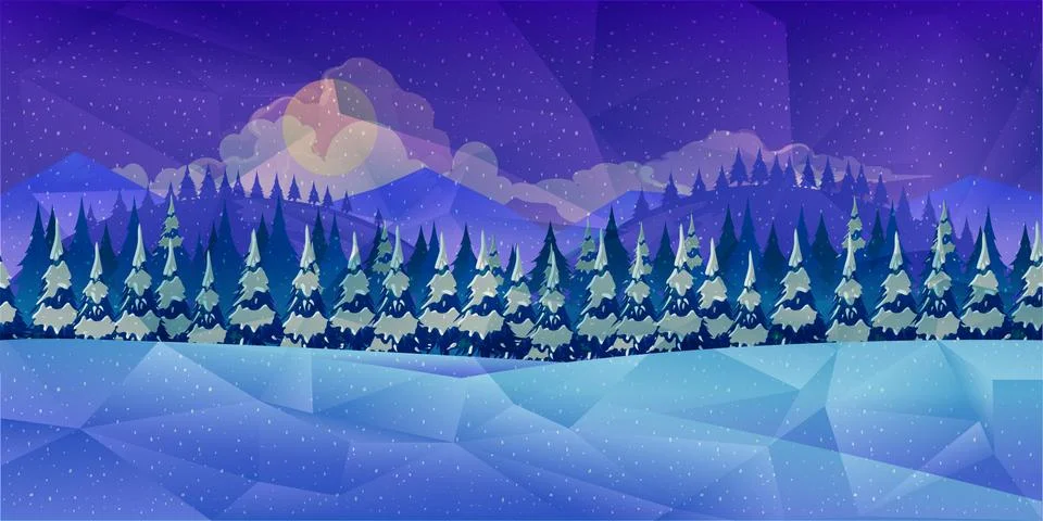 Winter forest, background low poly style Illustrazione stock
