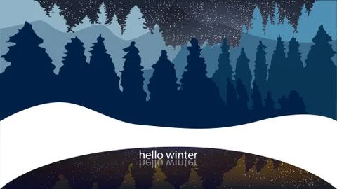 Winter forest, conifers, snowfall. Background with words hello w Stock Illustration