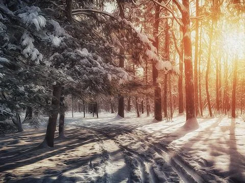 Winter forest covered with snow Stock Photos
