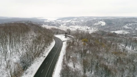Winter forest with curvy road Stock Footage 94202273