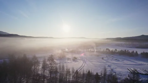 Winter forest at dawn drone view Stock Footage 282344738