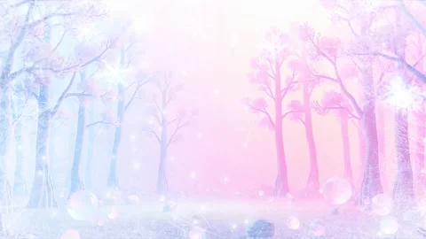 Winter Forest Dreamscape: Bare Trees, Snowflakes, and Bubbles in a Pastel-Color Stock Footage 330319111