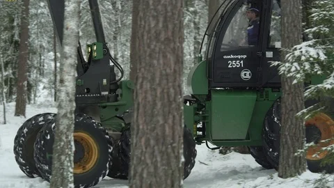 Winter in the forest, freight forwarder working Stock Footage 70415321