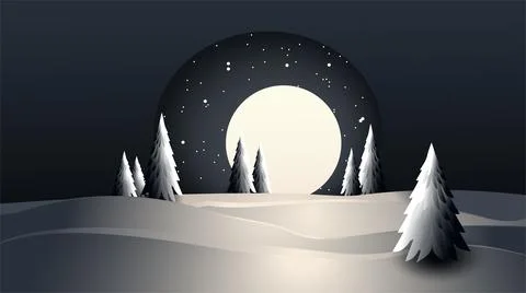 Winter Forest Illuminated by the Moon. Stock Illustration