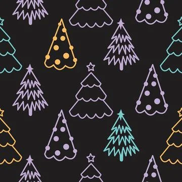 Winter forest kids pattern with pine trees outlines 库存插图