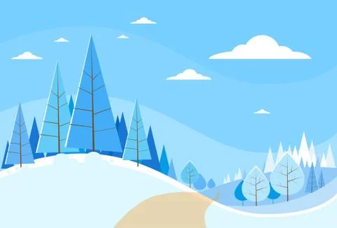Winter Forest Landscape Christmas Background, Pine Snow Trees Woods Stock Illustration