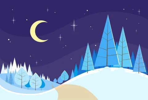 Winter Forest Landscape Christmas Background, Pine Snow Trees Woods Stock Illustration