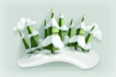 Winter forest, low poly style vector icon Stock Illustration