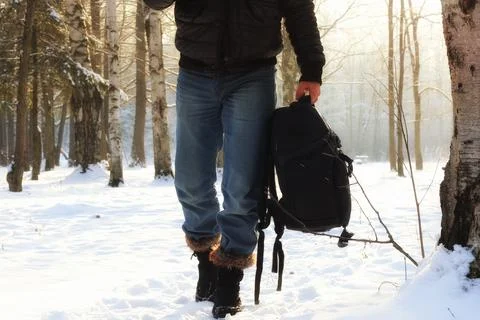 Winter forest man Stock Photos