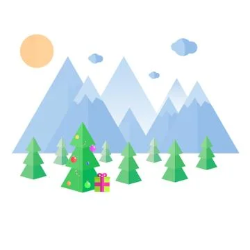 Winter forest in mountains Stock Illustration