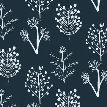 Winter forest pattern on dark blue background Stock Illustration