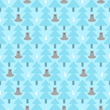 Winter forest pattern seamless. Trees and animals background. Baby Fabric Tex Stock Illustration