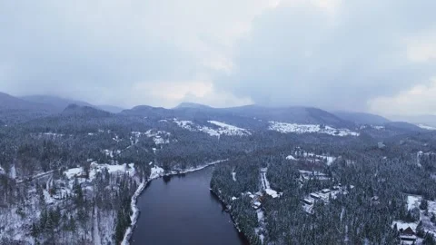 Winter forest river glide Stock Footage 321101813
