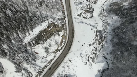 Winter Forest In Road Drone Shot Stock Footage 228109523