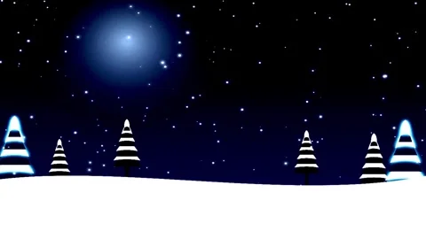 Winter forest scene with glowing orbs and falling snow during a serene night Video stock 345320897