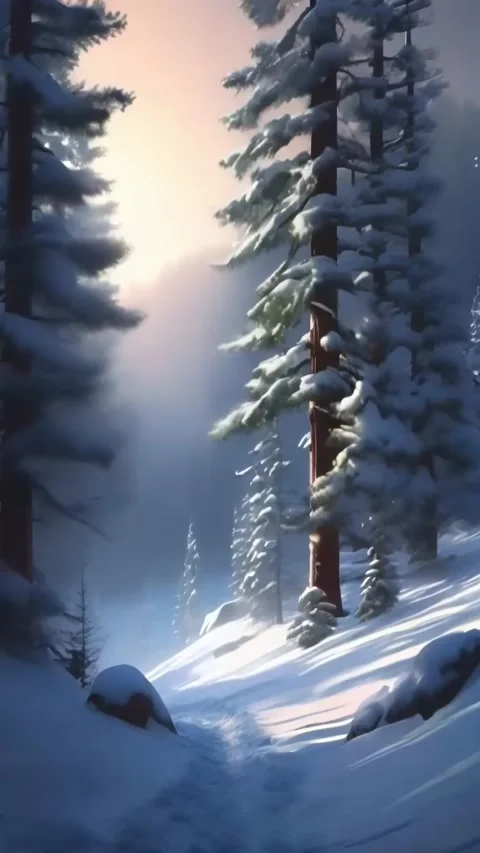 Winter Forest scenery with falling snow. A short video of beautiful white sno Stock Footage 255893857