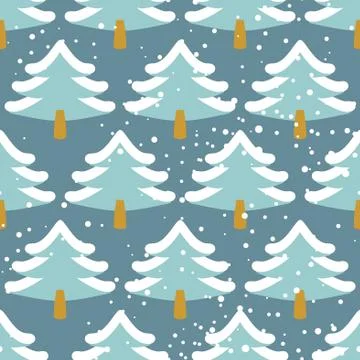 Winter forest seamless pattern. Christmas tree in snow. Texture of trees with Illustrazione stock