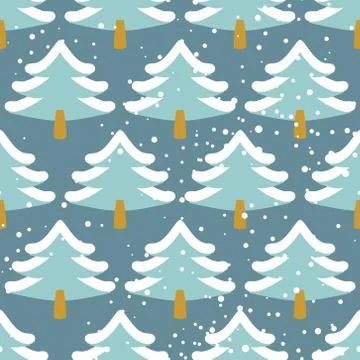 Winter forest seamless pattern. Christmas tree in snow. Texture of trees with Illustrazione stock