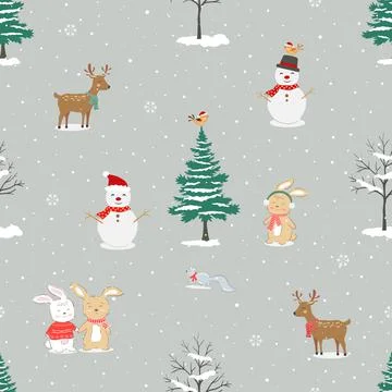 Winter forest seamless pattern with cute animals for decorative,fabric,textil Stock Illustration