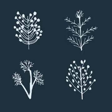 Winter forest set in a cartoon style scandinavian Stock Illustration