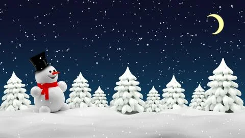 Winter forest with snowman Stock Photos