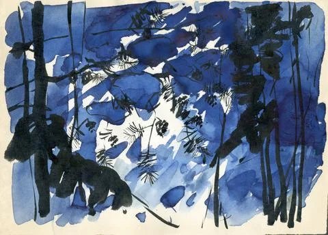 Winter forest. Snowstorm in the night forest. Stock Illustration