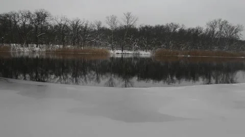 Winter forest snowy landscape of the river. Stock Footage 148124009