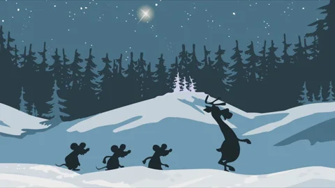 In the winter forest stepping silhouettes of animals Stock Footage 86640383